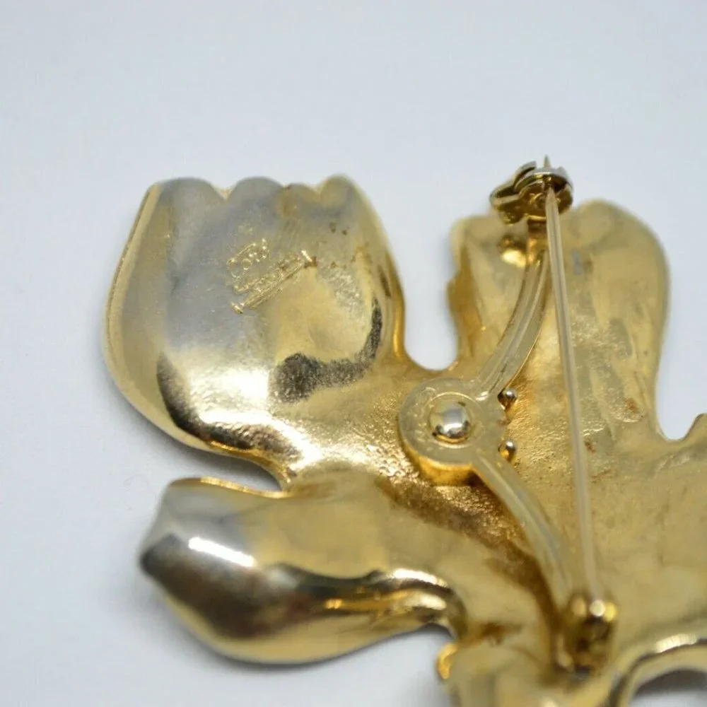 Coro 1940s Matte Gold Tone Large Heavy Leaf Pin